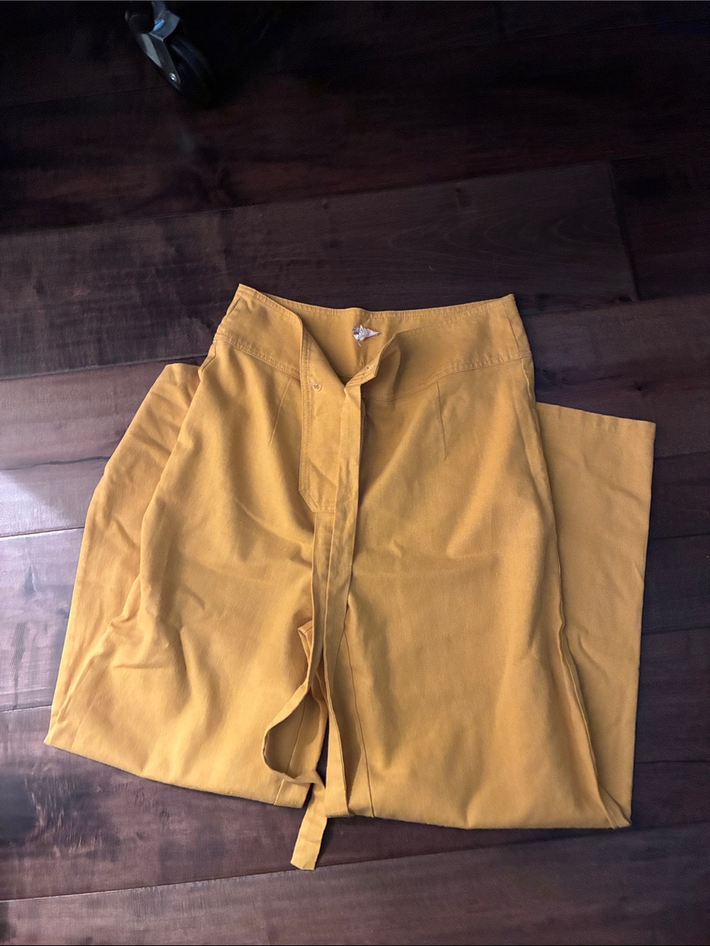 Yellow High-Waist Tie Front Wide Leg Pants